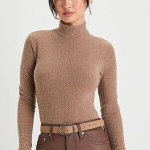 Lulus Darling Inclination Brown Pointelle Long Sleeve Bodysuit - Size X-Small